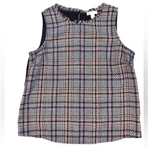 Bar III Fringe Plaid Tweed Sleeveless Top Size 8 Like New